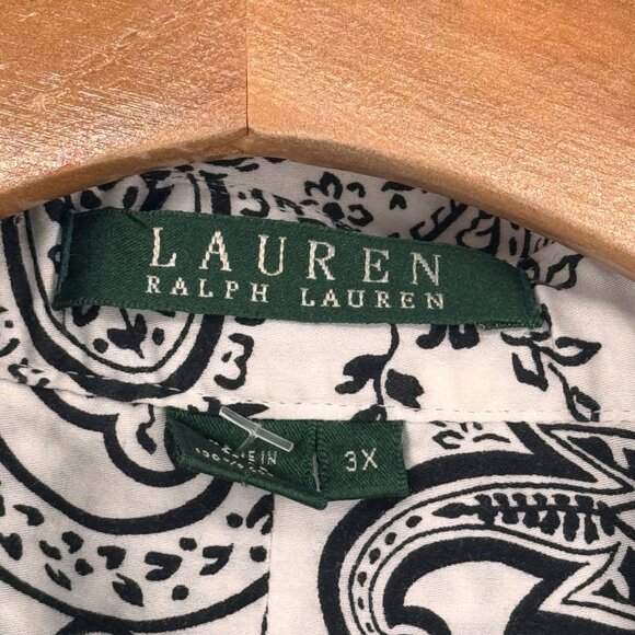 Lauren Ralph Lauren Womens Paisley Button-Down Shirt size 3X plus Black Cotton - Picture 2 of 14